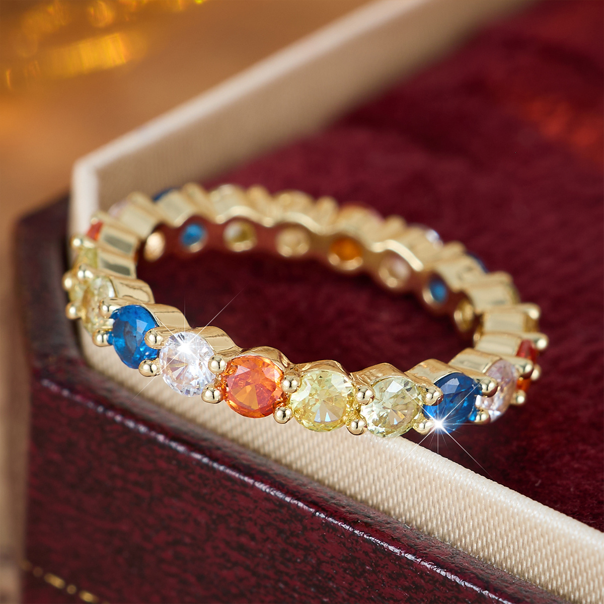 Women's Ins Style Rainbow Cubic Synthetic Zirconia Full Circle Ring